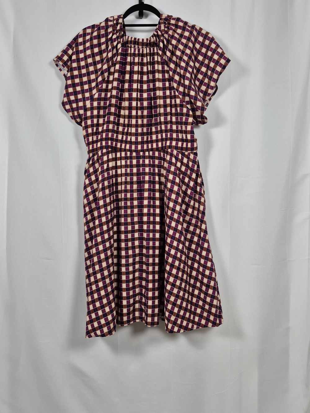 Ava & Viv Plaid V-Neck Midi Dress with Pockets Purple Cream XXL - Picture 7 of 8